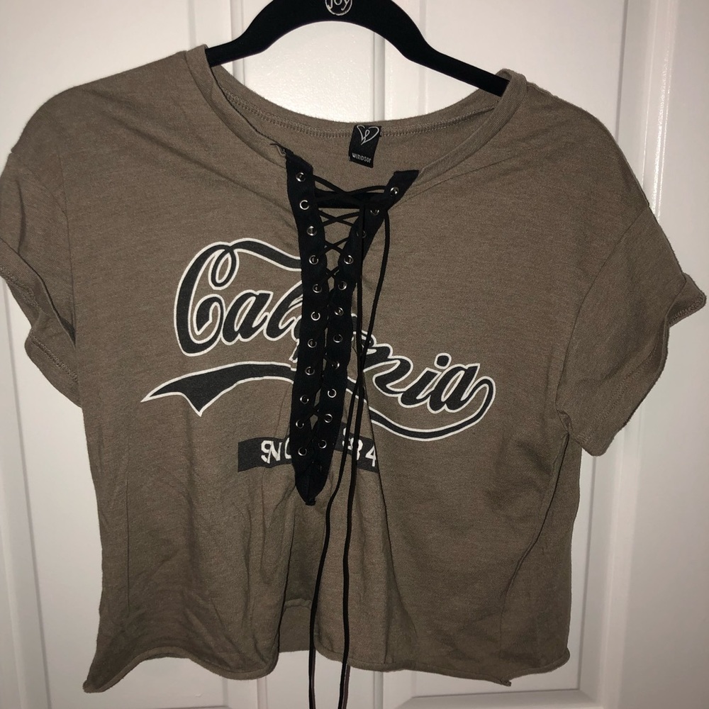 Lace up logo crop top